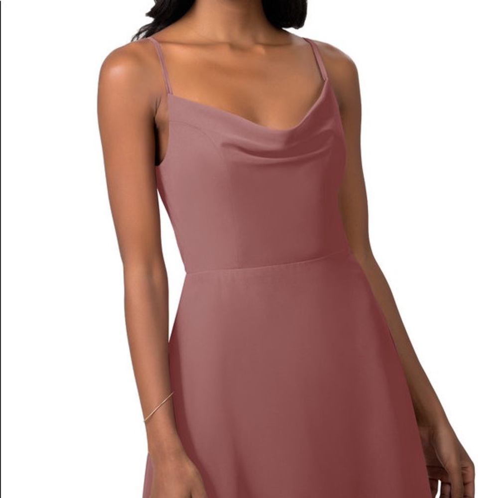 Azazie Daenerys bridesmaid dress in desert rose worn once